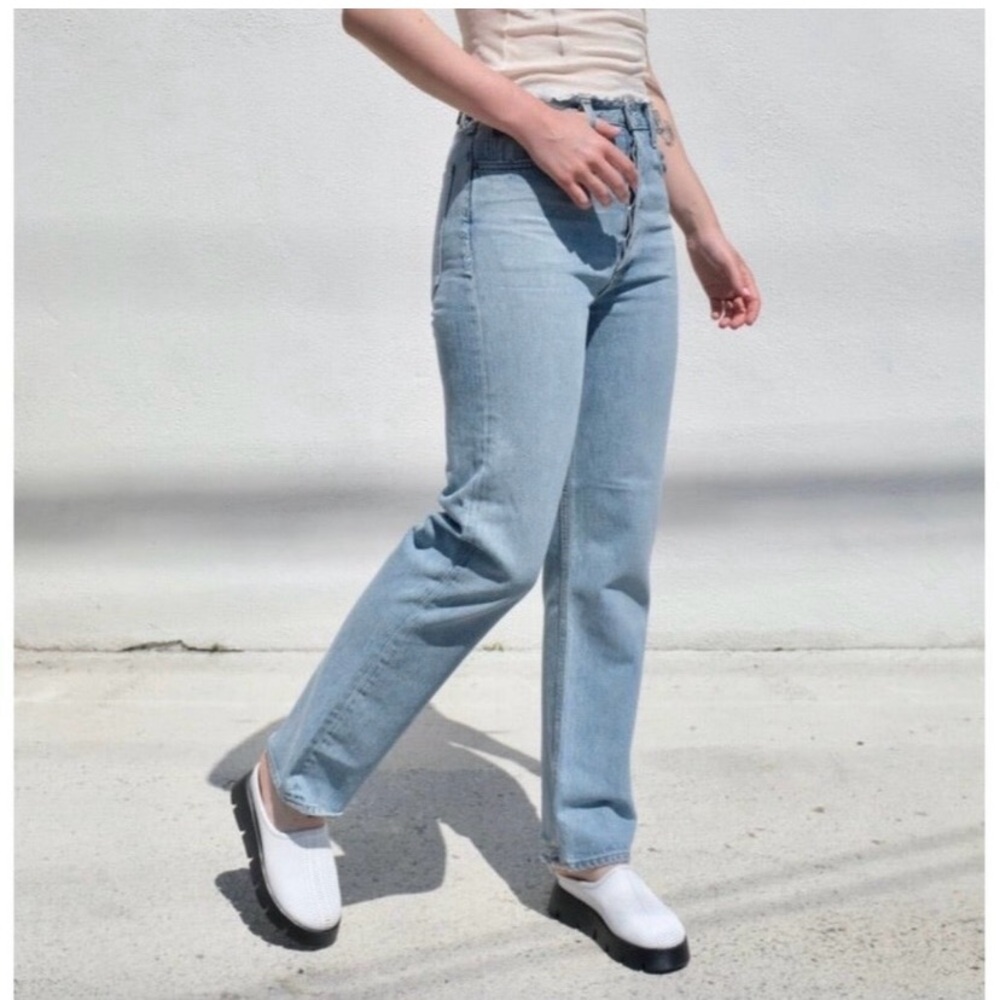 Agolde 90's Pinch High Rise Straight Jeans Womens Size 31 Light Blue Wash